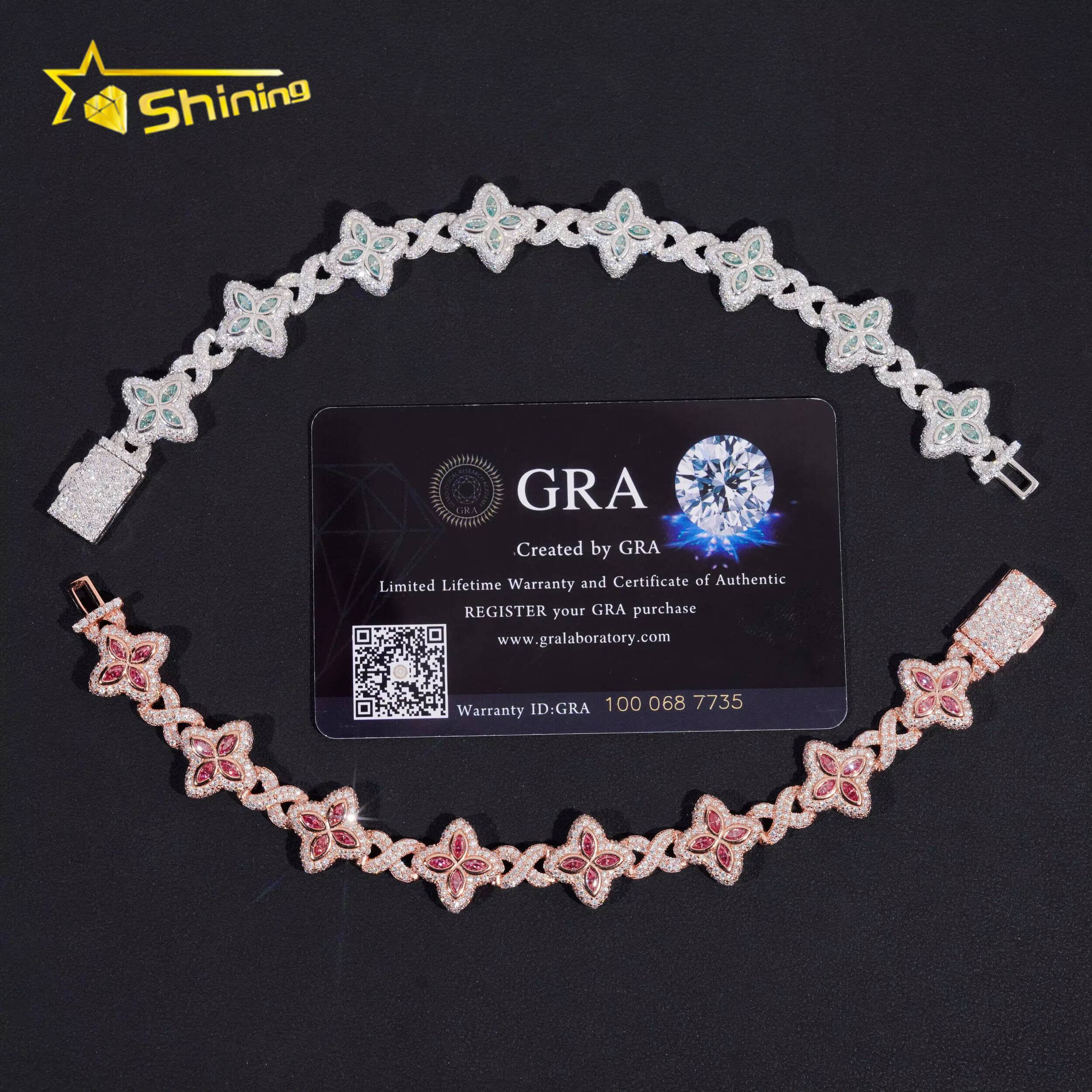 New Design Iced Out Colors Moissanite Cuban Link Chain Sterling Silver 925 Moissanite 15mm Bracelets Hip Hop Mens Jewelry