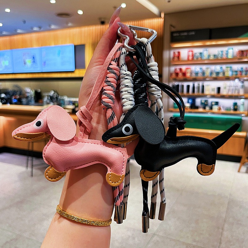 Cartoon Cute Bag Keychain Charm Dachshund Leather birthday gift Keychain Purse Pendant Light Luxury Key Chain Gift for Women Men Daily Use