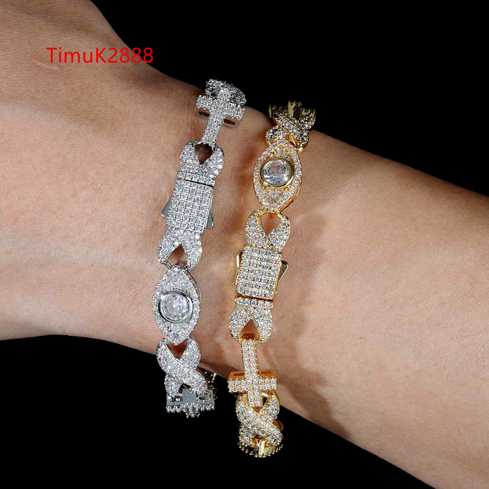 NUOYA New Style 925 Sterling Silver Iced Out Inlaid Shiny VVS Moissanite Cross With Diamond Eyes Link Chain Hip Hop Bracelet