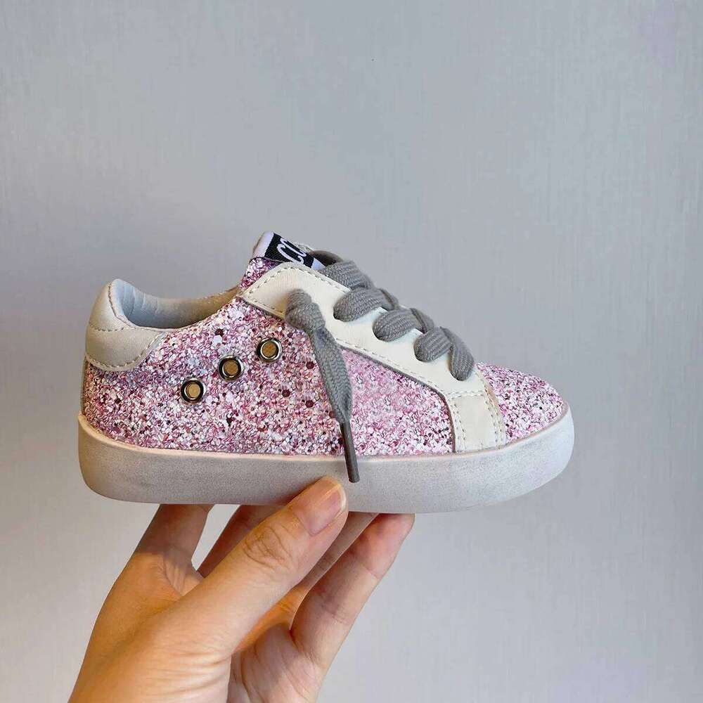 Spring Autumn Children Board Korean Fashion Girls Casual Shoes Boys Soft-soled Front Lace-up Color-blocked Sequin Sneakers Y260128