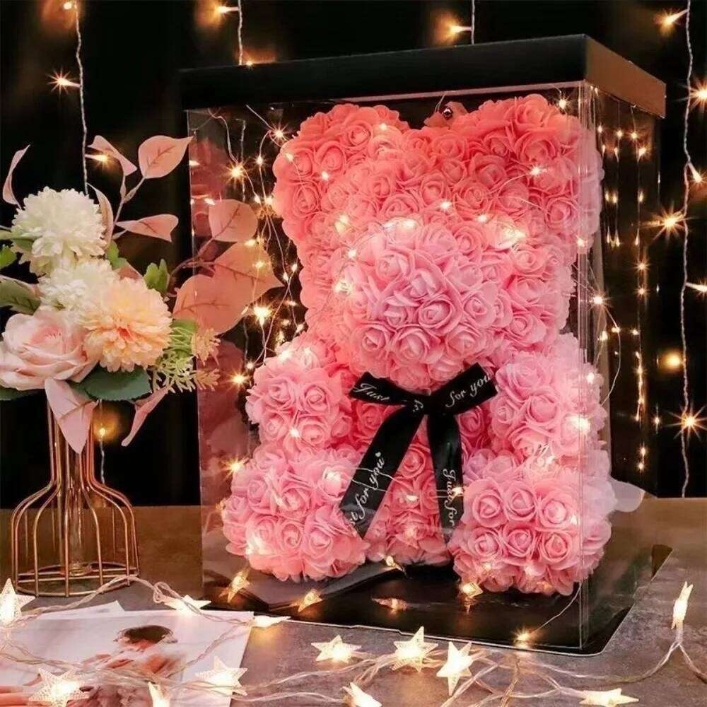 Artificial Flower Eternal Rose Teddy Bear Birthday Anniversary Gifts & Decor Miniatures A for my Girlfriend Valentine's Day Y260131