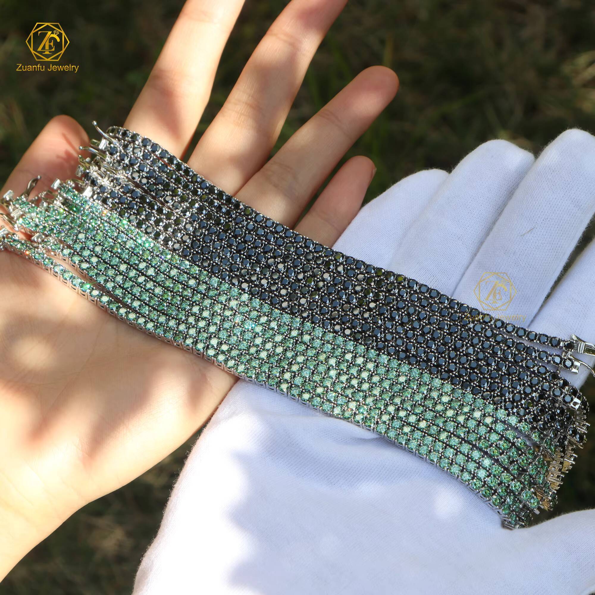 GRA VVS Black Green Moissanite White Gold Plated Black Plated S925 925 Sterling Silver 3mm 4mm 5mm Tennis Bracelet for Men Women