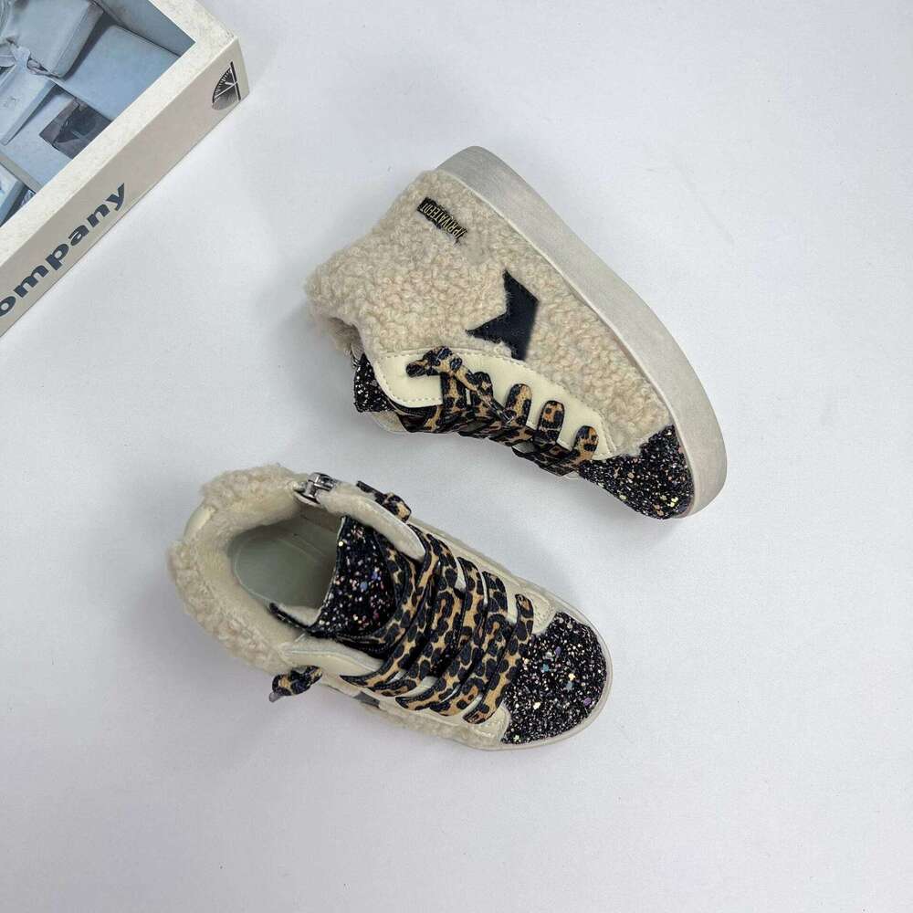 New Sequin Children Winter Board Sneakers Kids Girl Fashion Warm Fur Boy Casual Outsaid Sport Star Leopard Shoes XZ004 Y260128