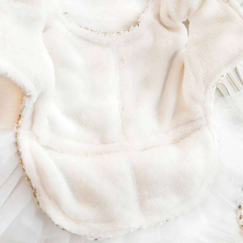 Fur Patchwork Mesh Dress Autumn Bow Sweater Coat Cat Princess Fluffy Winter Skirt Pearl Lace Small Dog Teddy Bear Pet H260129