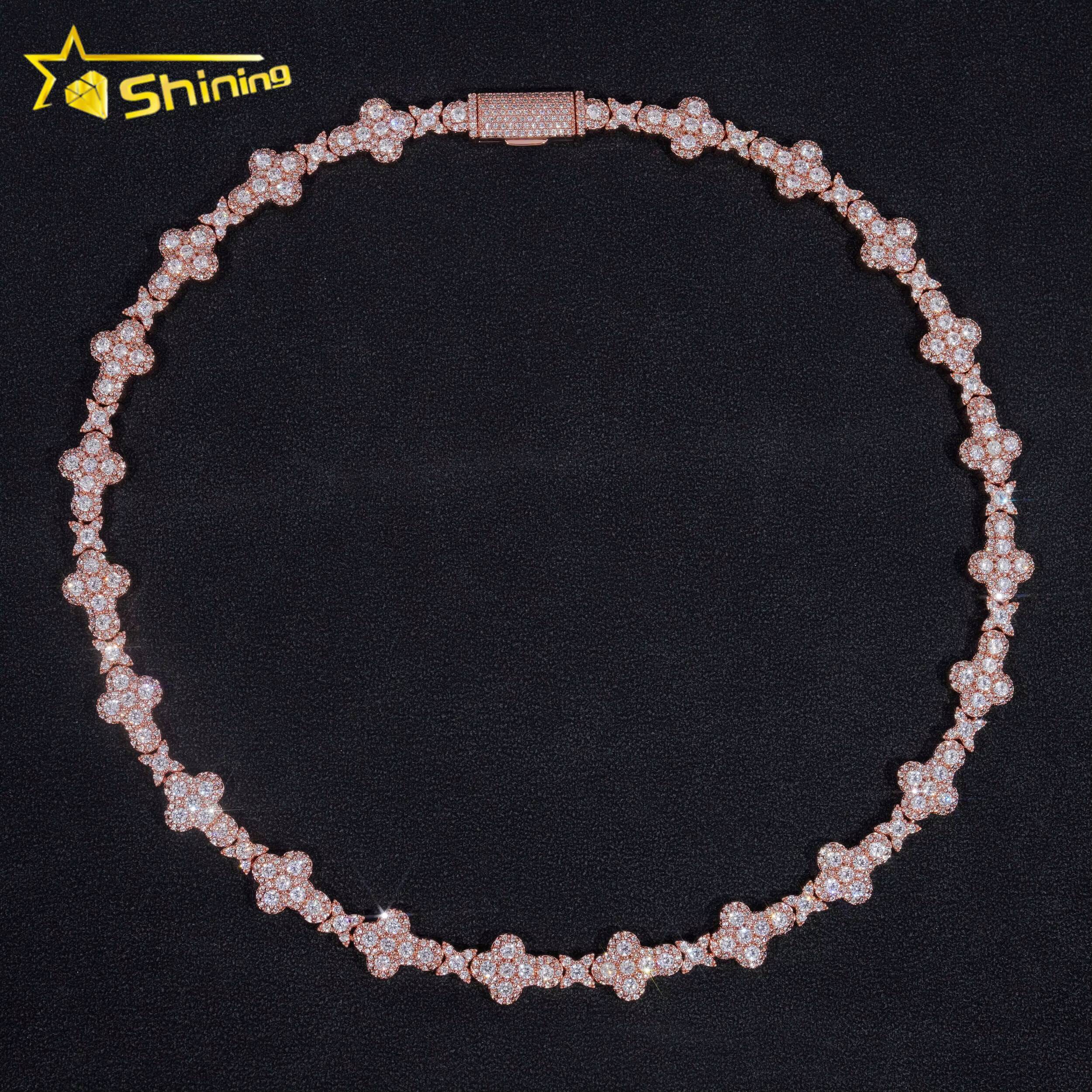 Mens Necklace Fashion Rose Gold Plated 13mm 925 Sterling Silver Vvs Moissanite Diamond Iced Out Star Cross Link Necklace