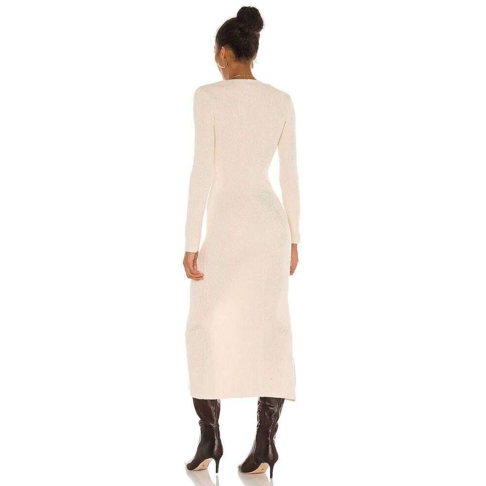 Robe Femme Spring Autumn New Sexy Elastic Wrap Hip Slim Single Breasted V-Neck Long Sleeved Knitted Dress Solid Color For Party XJ260131