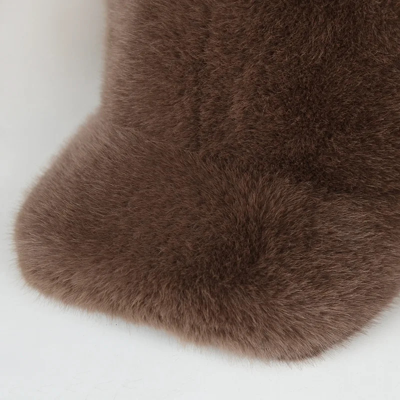 Fashion Solid Color Fluffy Faux Fur Baseball Hat Outdoor for Womens Thick Thickened Cap Men Winter Warm Hats 260120