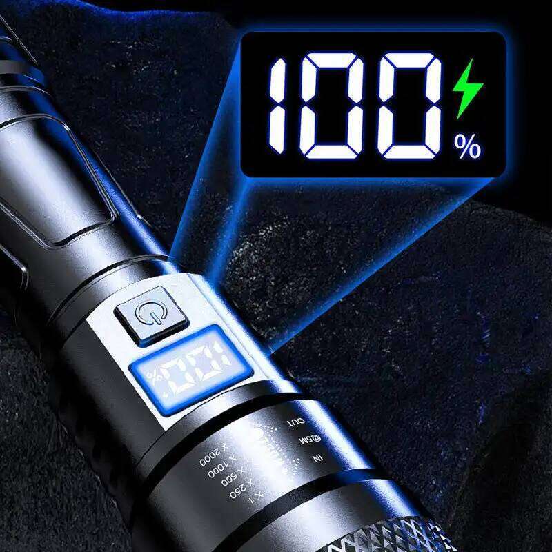 High Strong Power Led Flashlights Tactical Emergency Spotlights Telescopic Zoom Built-in Battery USB Rechargeable Camping Torch H260131
