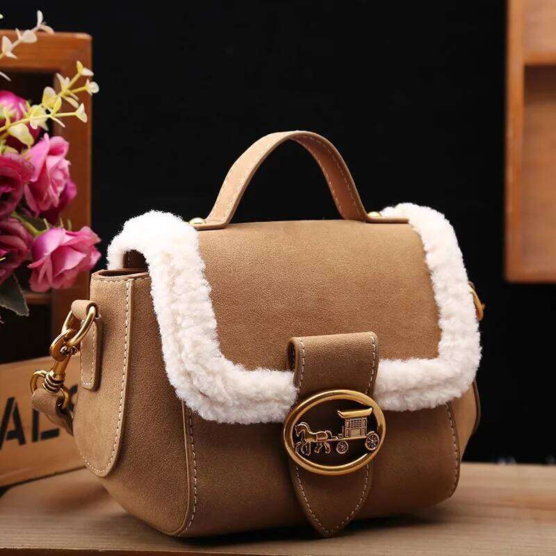 Brand women's high-end designer small square 2024 new autumn and winter plush handbag single shoulder crossbody bag