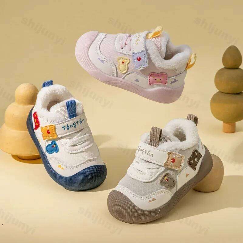 Baby Casual Sneakers Winter New Cute Cartoon Boys Girls Plush Warm Toddler PU Leather Shoes Fashion Non-slip Kids Walking Shoe Y260128