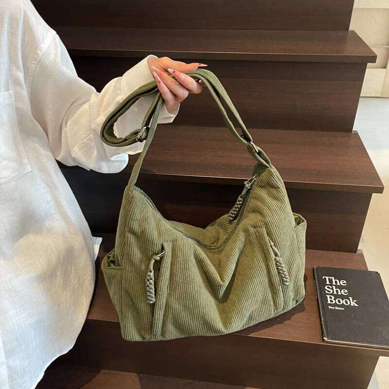 2025 Nnew Fashion Corduroy Shoulder Bags Large Capacity Women's Crossbody Bag Soft Casual Tote Handbag for Travel Work Daily Use XJ260130