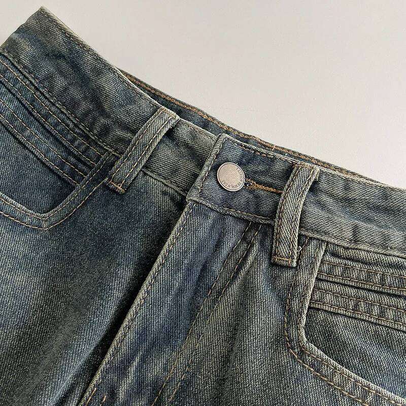 Retro Dark Denim Skirt 2025 A Word Spring Women High Belt Anti-exposure Short Dress New XJ260131