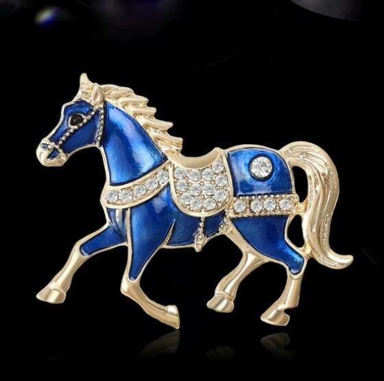 French New Style Creative Alloy Enamel Oil Drop Rhinestone Horse Brooch Exquisite Women's Clothing Accessories Pin Versatile Matching Piece