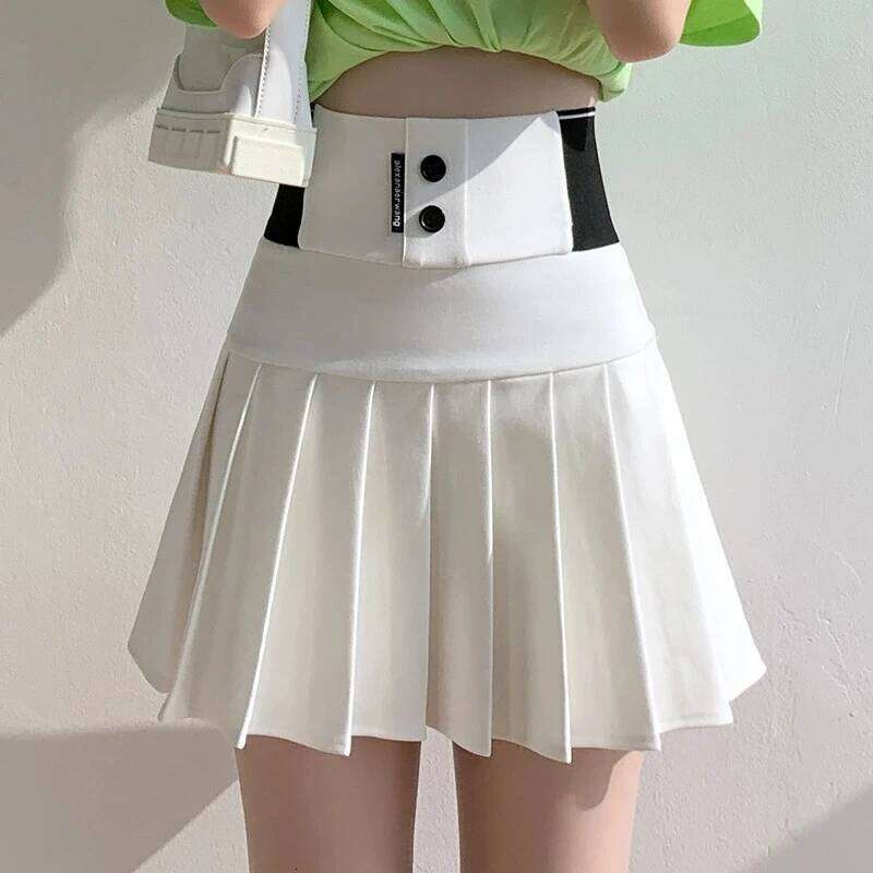Mini Women Spring and Summer Original Letter Embroidery Elastic Waist Pleated A-line Skirt White Black XJ260131