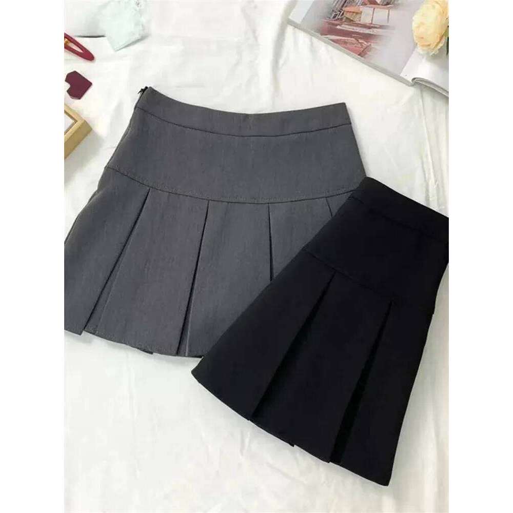 Vintage Gray Pleated Skirt Women Kawaii High Waist Mini Skirts Korean Fashion School Uniform Harajuku Streetwear Spring XJ260131