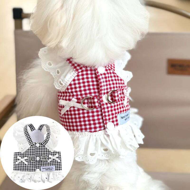 Lace Puppy Summer Clothes for Dogs Black Red Plaid Harness Vest Small Animal Pet Dog Chest Strap Outdoor Walking Apparel H260129