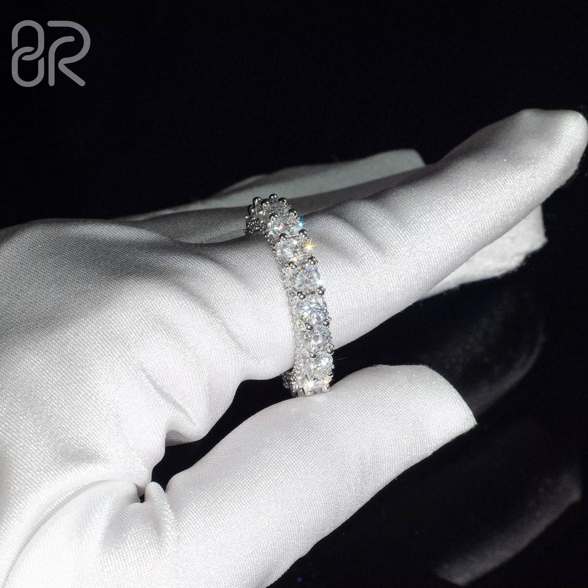 Pass Diamond Tester Real 10K 14K 18K Solid Gold Eternity Rings Iced Out Vvs Moissanite Diamond Engagement Wedding Ring