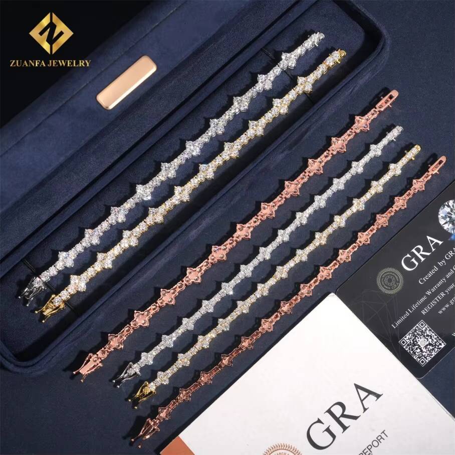 Ready to Ship Mini Cross Cluster Moissanite Tennis Bracelet Necklace 3mm 4mm Iced Out 925 Silver Tennis Bracelet Hip Hop Jewelry