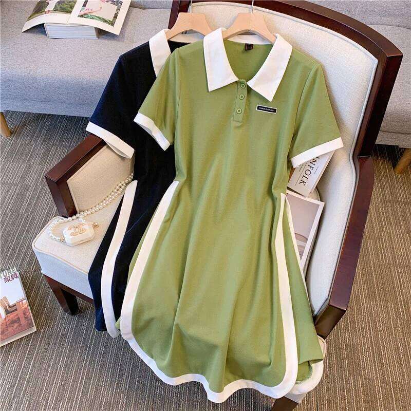 Women's Slimming Patchwork A-line Skirt Spring and Summer Fashion Collar Dress for Women XJ260131