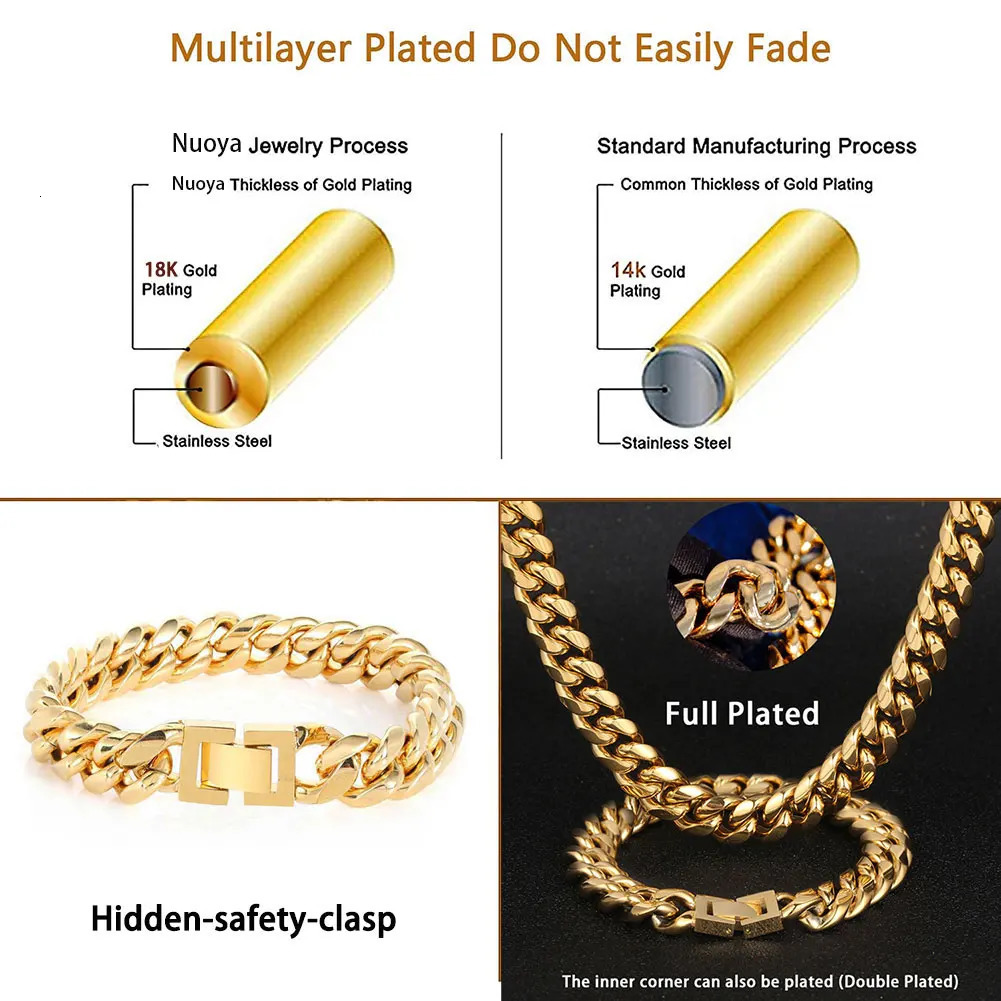 6-16mm Gold Color 316L Stainless Steel Curb Cuban Link Chain Bracelet Bangle Jewelry 7-9inch for Men Women 260126
