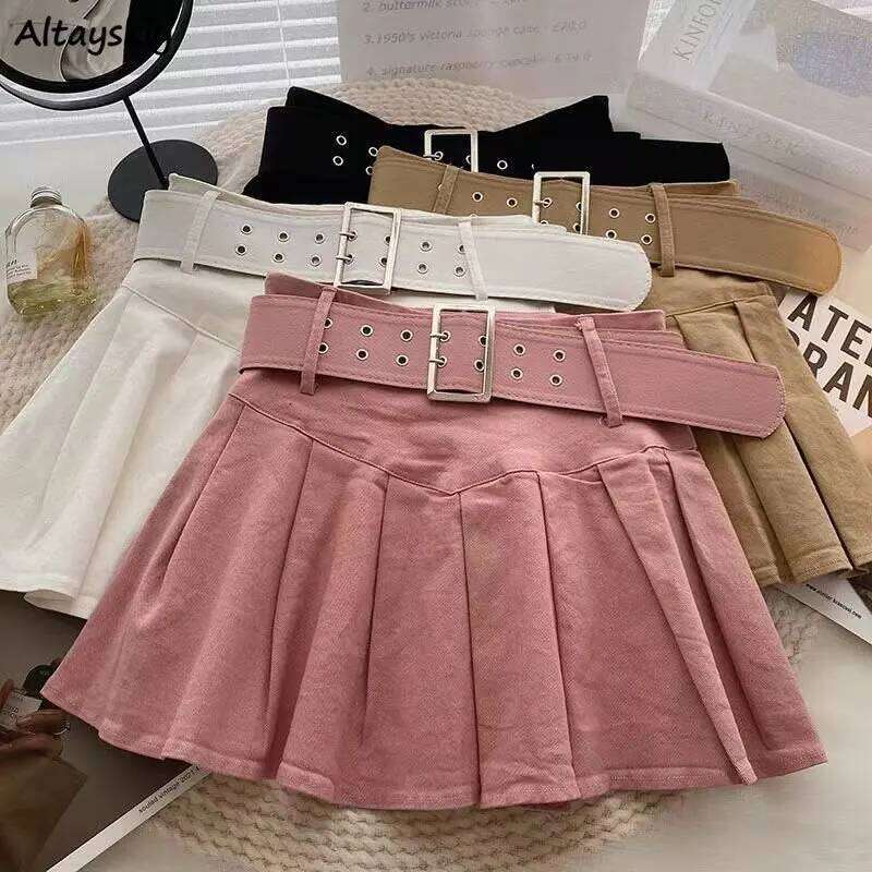 Pleated Skirts Women Korean Style Fashion High Waist Hotsweet Solid All-match Summer Students Chic Streetwear Vintage Popular XJ260131