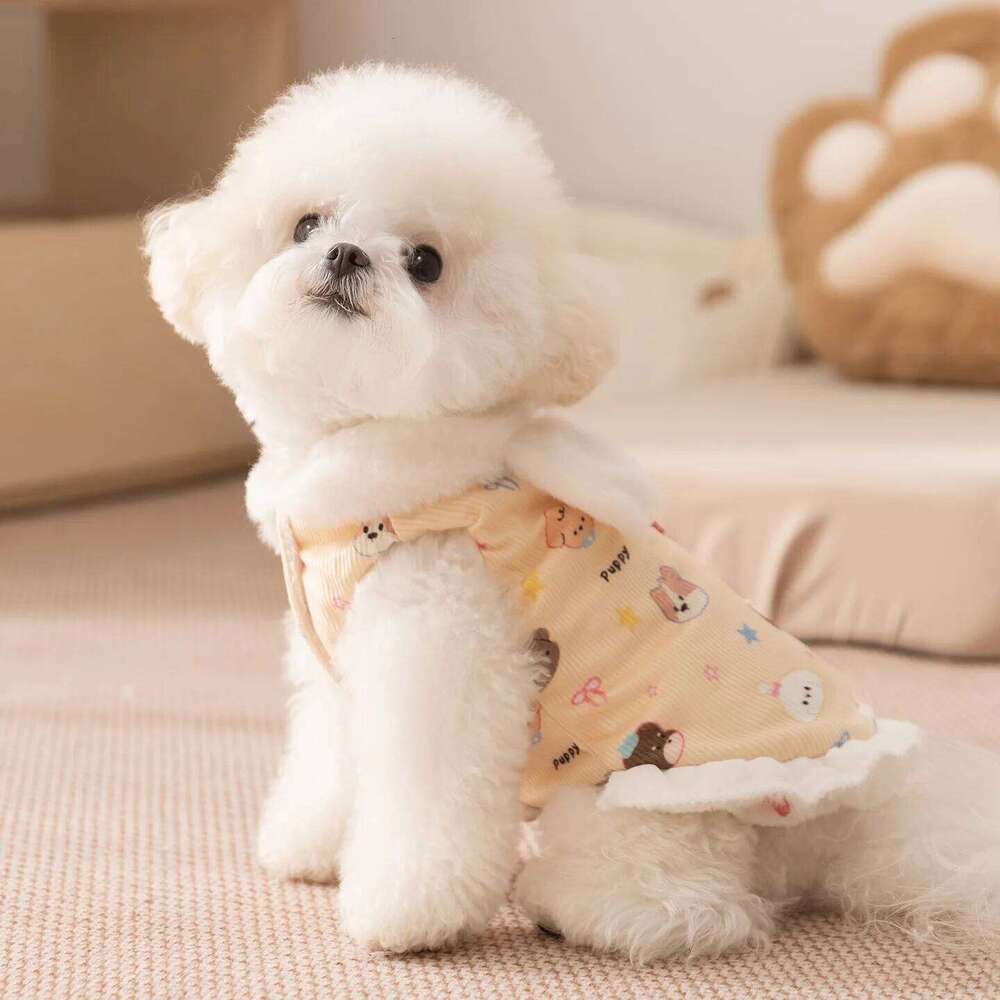 Autumn and Winter Pet Plush Rabbit Ear Coat Dress Medium Sized Teddy Cat Dog Dresses for Small Dogs Puppy Clothes H260129