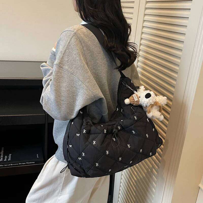 2025 Winter New Bow Quilted Fashionable Versatile Large Capacity Shoulder Crossbody Cotton Bag 8825MT XJ260131