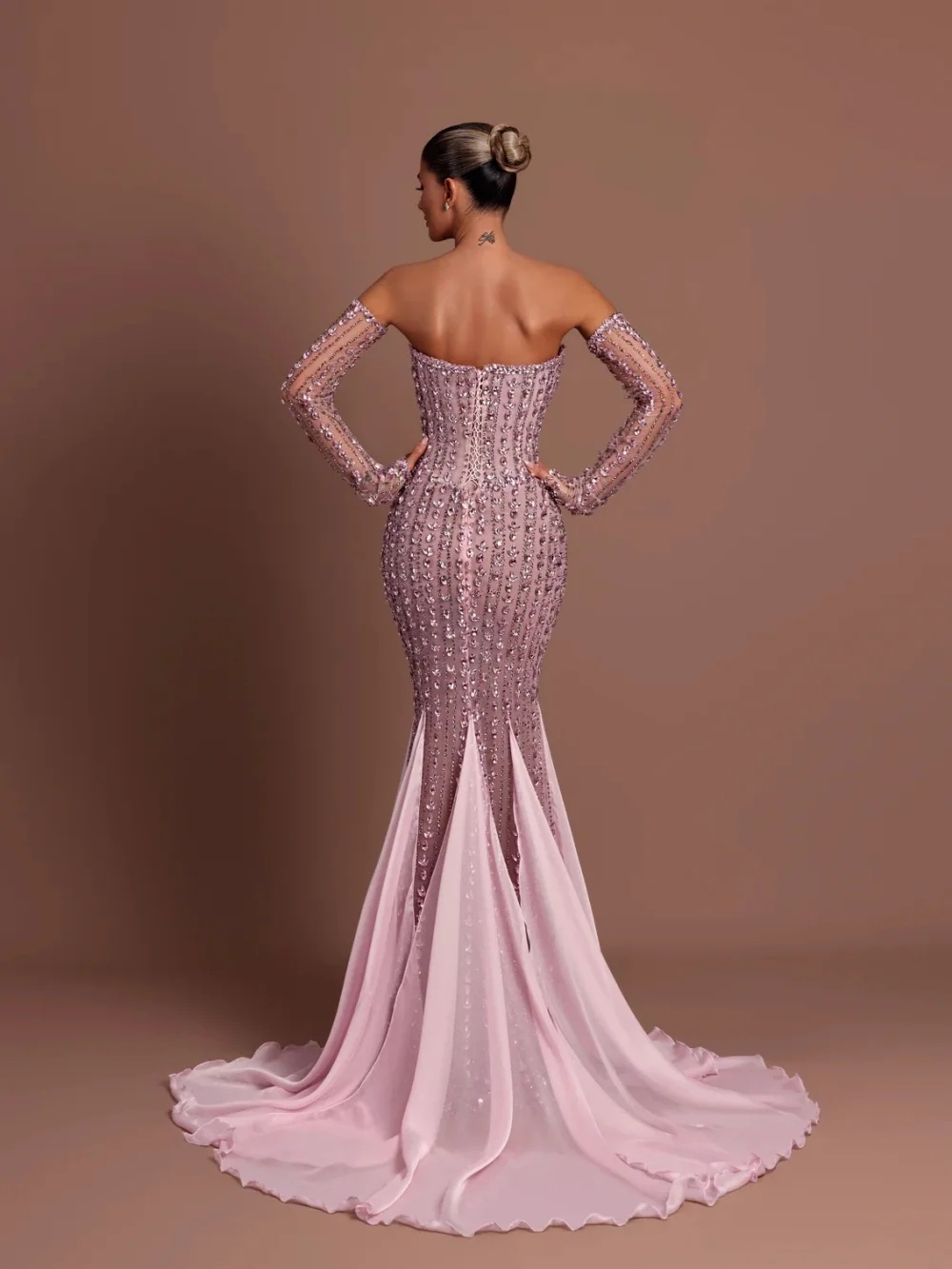 Luxury Strapless Evening Dresses Crystal Prom Gown Beaded Rhinestone Backless Slim Fit Mermaid Customized Vestidos De Noche Plus Size