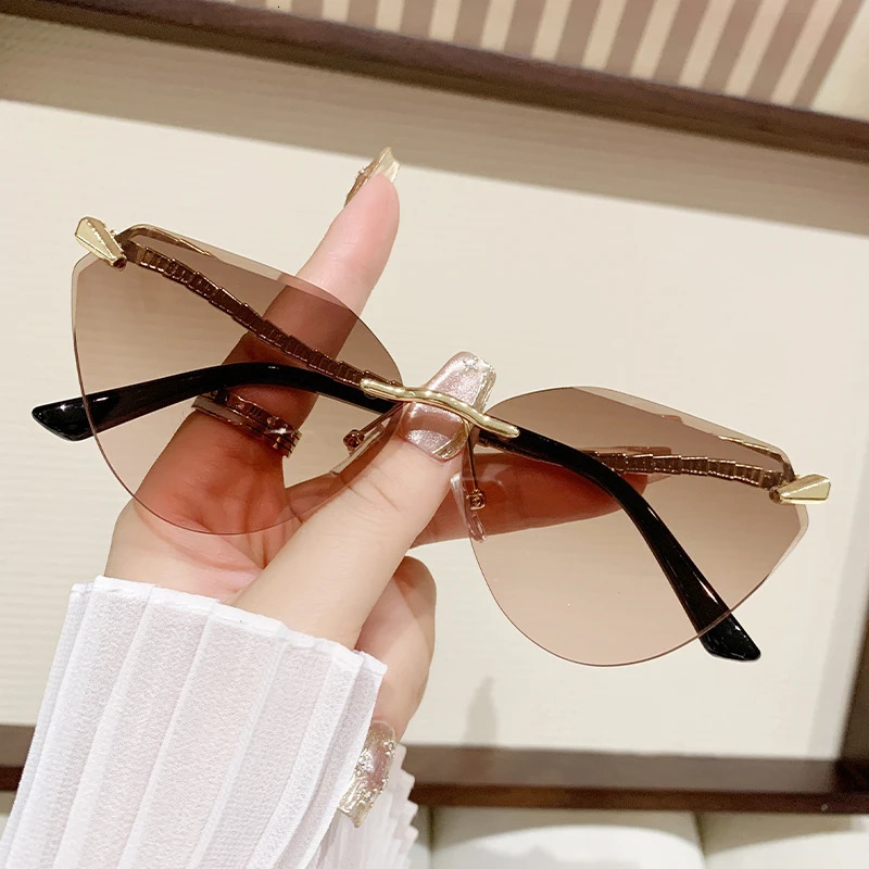 Frameless Cut-edge Cat-eye Sunglasses For Women Anti-uv Personalized Glasses Fashionable Girl Sunglasses For Women 260128