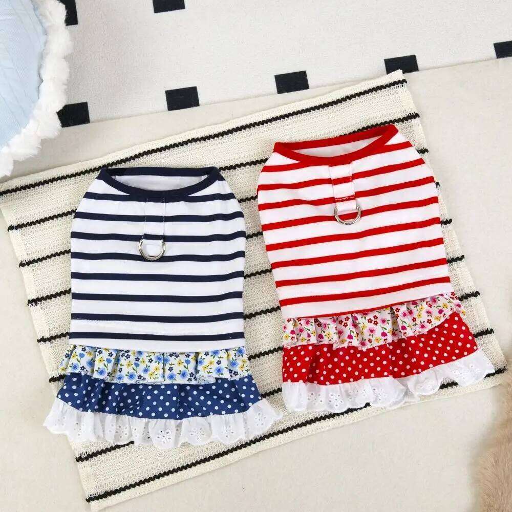 Comfortable Cute Striped Dog Dress Breathable Soft Princess Lace Skirt Thin Design Summer Pet Clothes for Puppy Kittens H260130