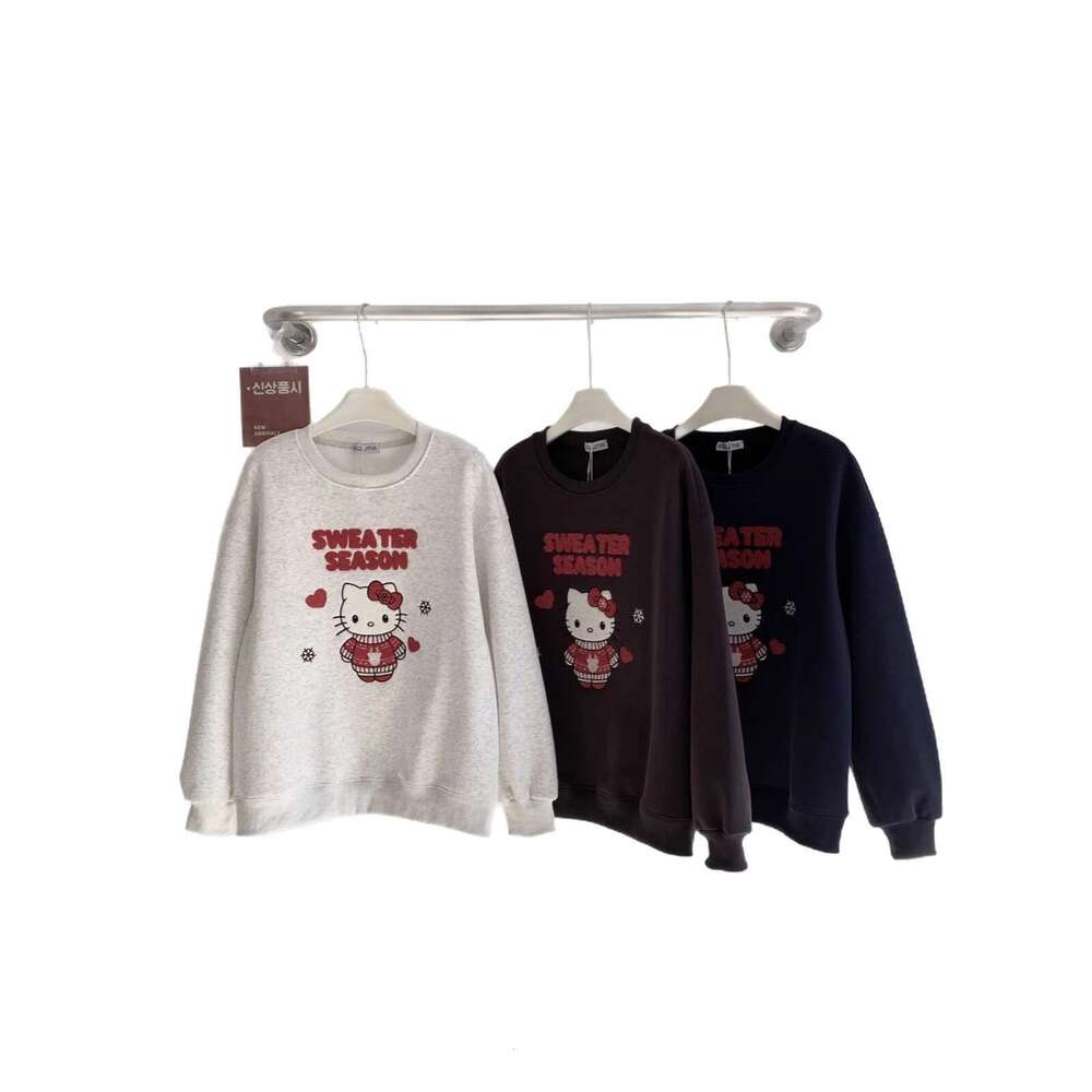 Korean Style Atmosphere Kitty Snowflake Patch Embroidery Fleece Sweatshirt For Women Winter New Loose Versatile Long Sleeve Top