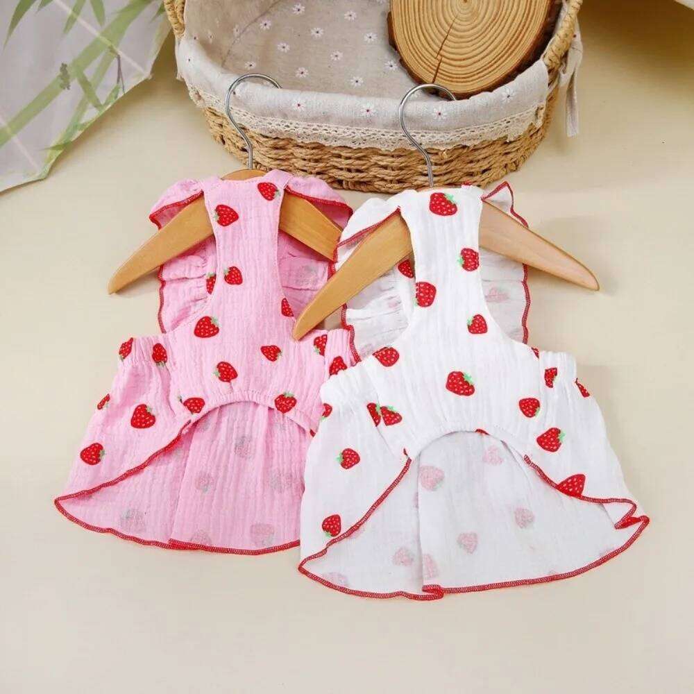 Cute Strawberry Print Dress Chihuahua Clothing Sweet Dog Clothes Bow Cool Summer Puppy Skirt Pet Supplies H260130