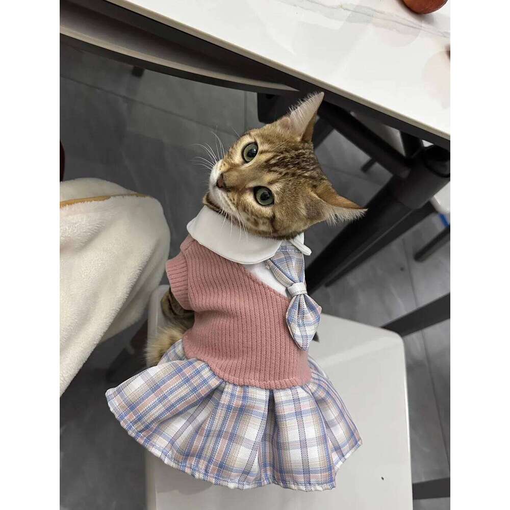 2025 Pet Autumn Winter Wool Jk Plaid Dress Small and Medium-sized Teddy Bear Corgi Dog Cat Clothing Supplies H260129