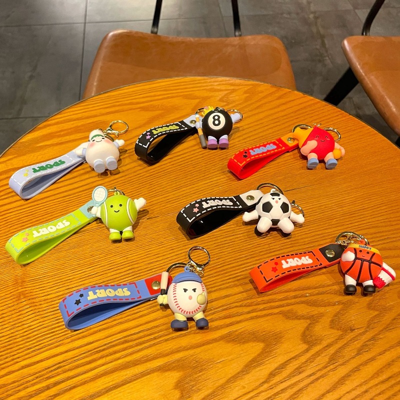 Bag Cartoon Keychain Charm Cute Sports Ball birthday gift Keychain Badminton Tennis Soccer Doll Purse Pendant Creative Game Souvenir Gift for Sports L