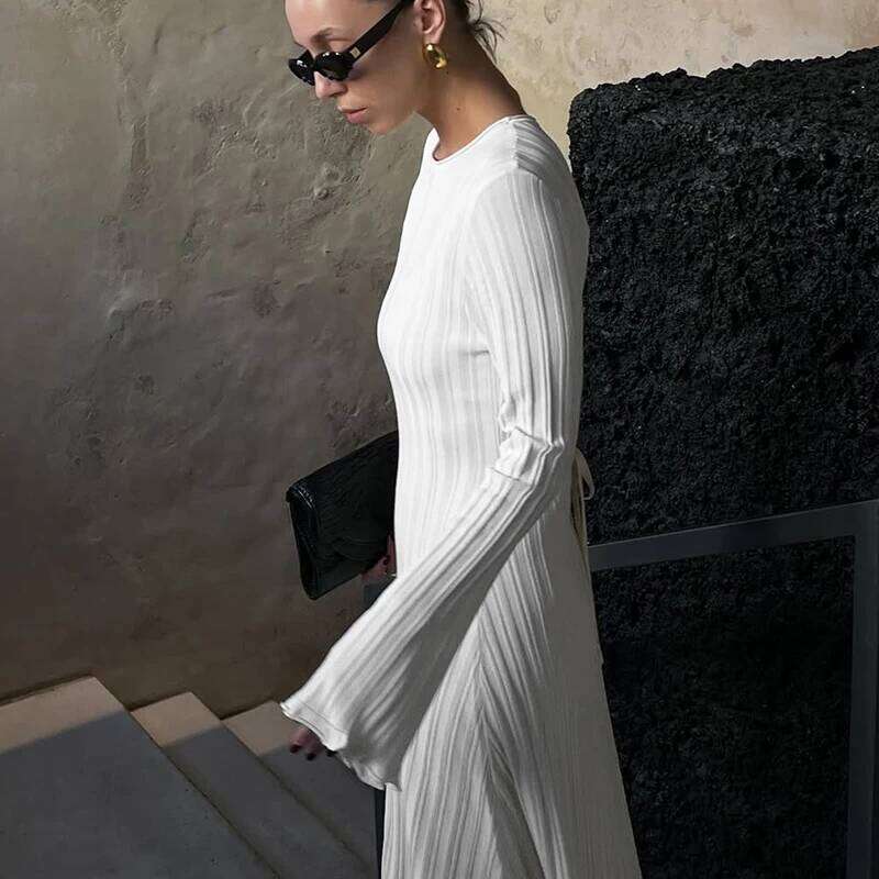 Fashion Knitted Long Female Casual Retro High Waist Rib Sweater Bodycon Dress Lady Holiday Party Outfits 2025 New XJ260131
