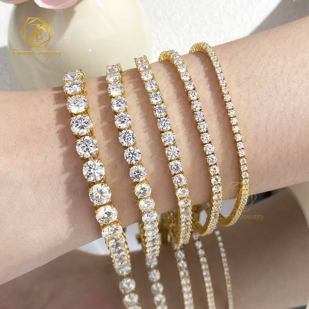 2026 Hot Sale Gold Plated 925 Silver D VVS1 Moissanite Tennis Chain Hiphop Style Moissanite Charm Bracelet Bangle
