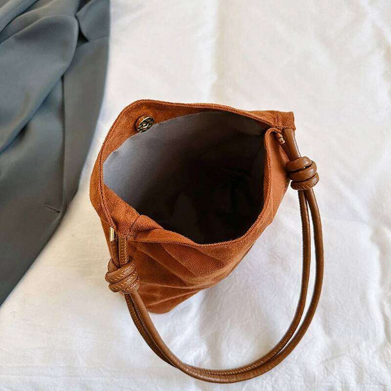 Suede Handbag Casual Rope Buckle Design Multicolor Shoulder Adjustable Straps Tote Crossbody Bucket Bag XJ260130