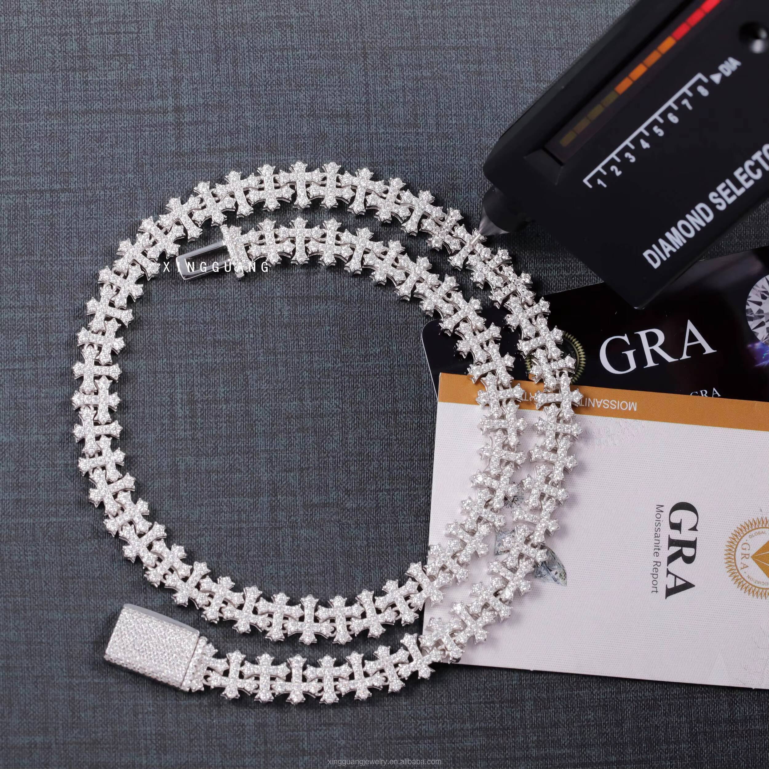 Hip Hop 10MM GRA Iced Bling VVS D Color Moissanite 925 Sterling Silver Cross Link Cuban Chain for Men Pass Diamond Tester
