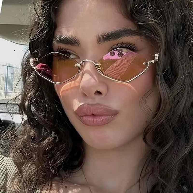 Fashion Small Polygonal Sunglasse Metal Half Frame Sun Glasses Ladies Hipster sexy Cat Eye Shades Vintage 260120
