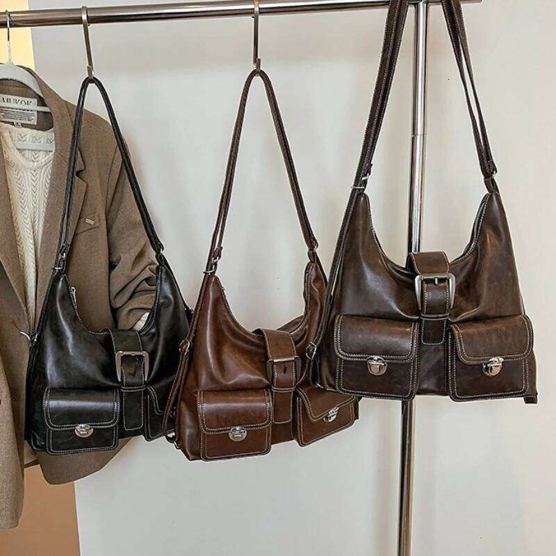 2025 New Sle Double oulder Bapa Trendy Leisure Handbags Retro Large Capaci Casual Women's Tote Underarm Bag Fall Winter