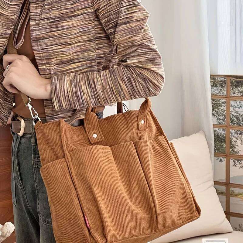 Corduroy Crossbody Tote Stylish Commuter Shoulder Bag with Multiple Spacious Pockets Handbag For Women