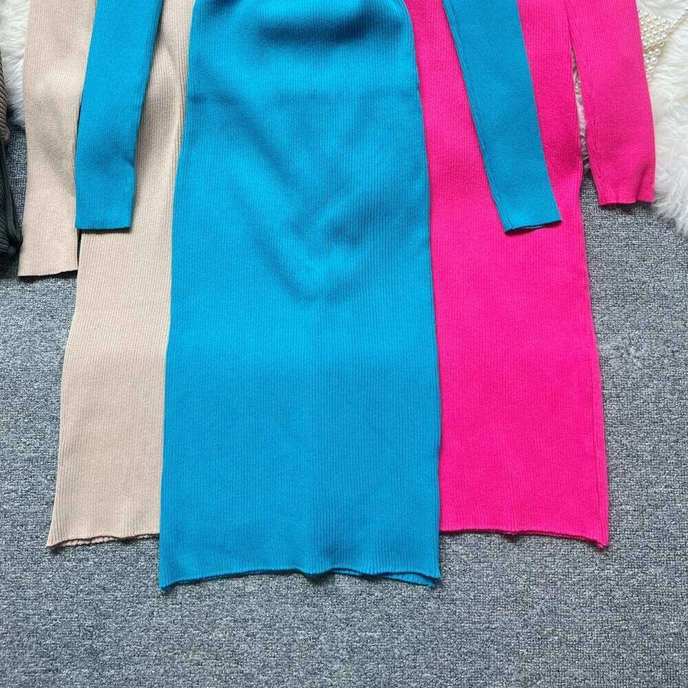 YuooMuoo Chic Fashion Sexy Wrap Hips Knitted 2025 Autumn Winter Turtleneck Buttons Bodycon Sweater Dress Streetwear Outfit XJ260131