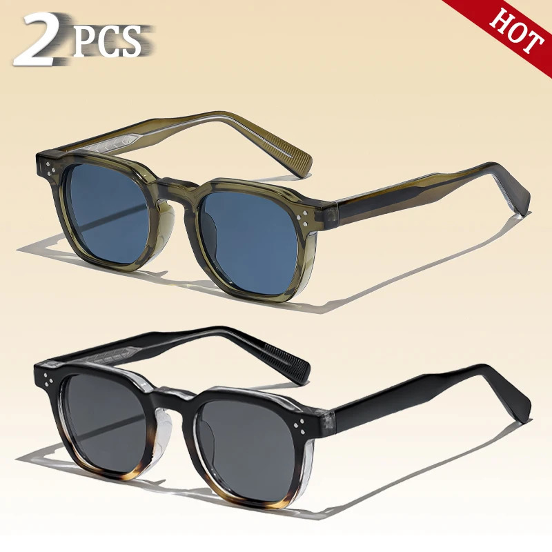 CATERSIDE Retro Punk Men Sunglasses Square Personalized Glasses Womens Fashion Party Glasses Festival Gift 2 Pieces 260126