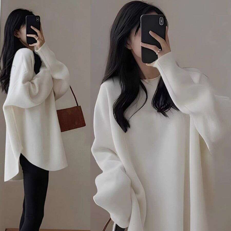 Thickened Thermal Mid-Length Plus Size Long Sleeve T-Shirt Women Loose Fit Base Shirt For Autumn And Winter