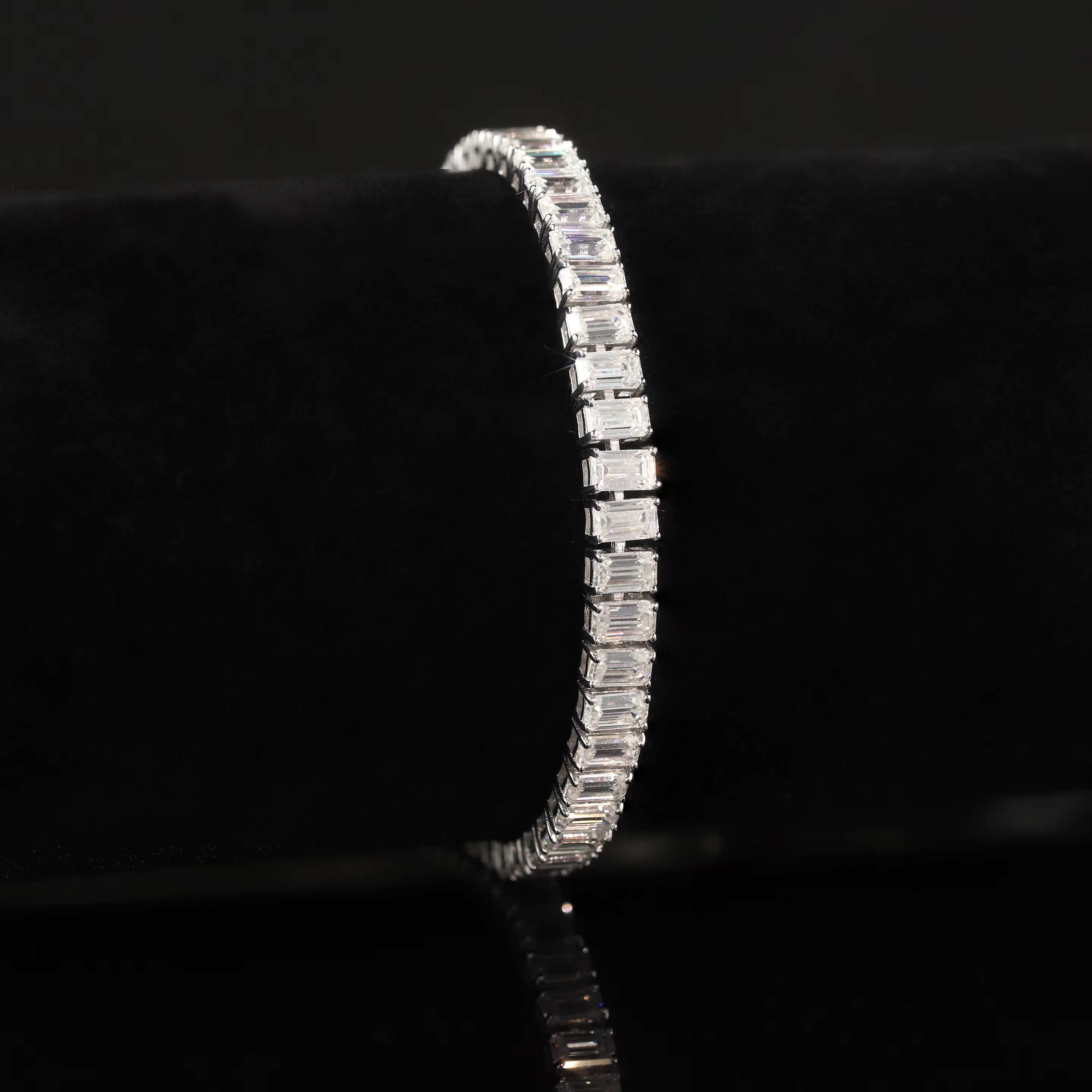 Pass Tester Prong Set Emerald Cut 3x5mm 65IN VVS Moissanite Bracelet 5mm 14K Solid White Gold Tennis Bracelet Unisex