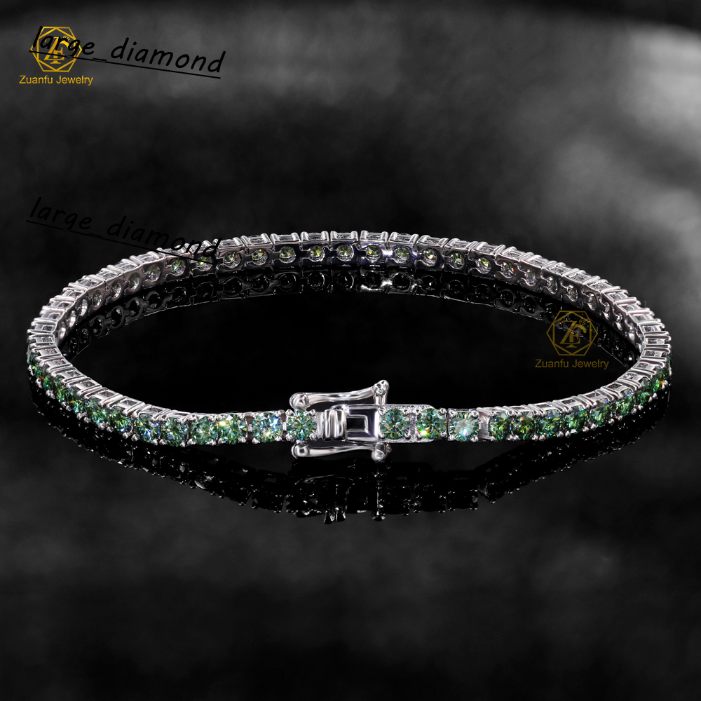 2026 New 3mm 4mm 2mm Color Black Blue Green Round Gra Vvs 925 Sterling Silver Diamond Moissanite Tennis Chain Bracelet for Women