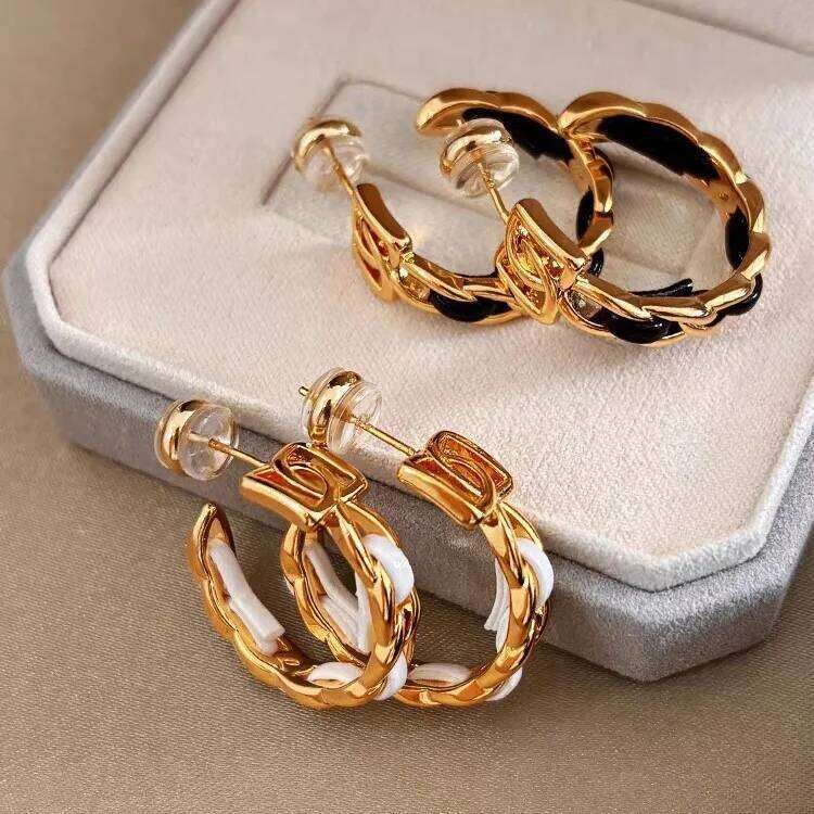 Earrings Gold Plated Leather Woven Large Circle Stainless Steel for Summer Daily and Party Wear Gift High Quality Texture