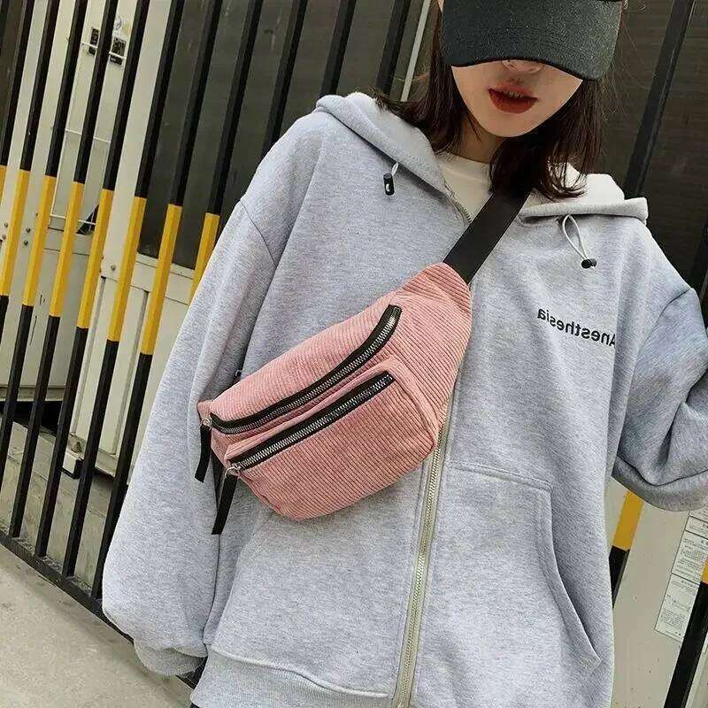 Corduroy Chest Fanny Crossbody Bags Sport Half Moon Belt Bag Fashion Phone Waist Pack for Women