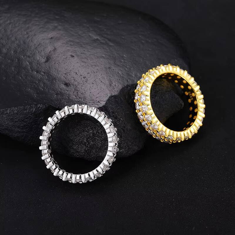 2 Rows Band Moissanite Silver 925 Ring Gra Hip Pop Cuban Moissanite Diamond Women Luxury Wedding Rings