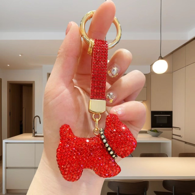 birthday gift Sparkling Keychain Rhinestone Crystal Dog Puppy Pendant Fashionable Car Keyring Bag Charm for Women Girls Gift